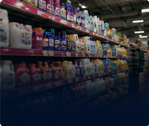 Fast-moving consumer goods displayed on supermarket shelves