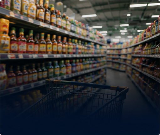 FMCG products displayed on supermarket shelves